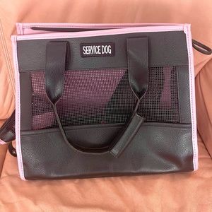 Service dog leather black and pink carrier